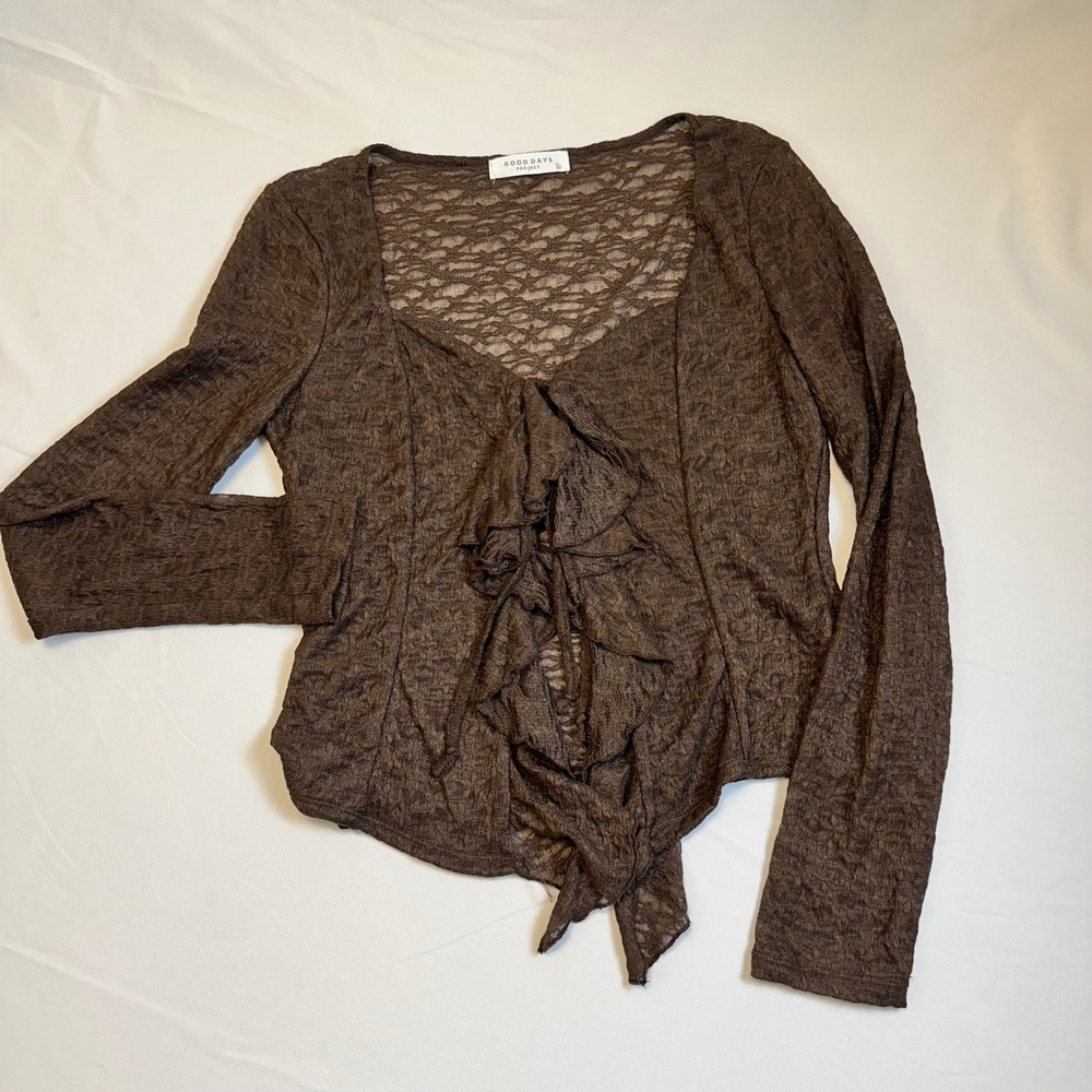 Y2K NWT Good‎ Days Project Y2K Sheer Brown Lace Tie Front Top Size L